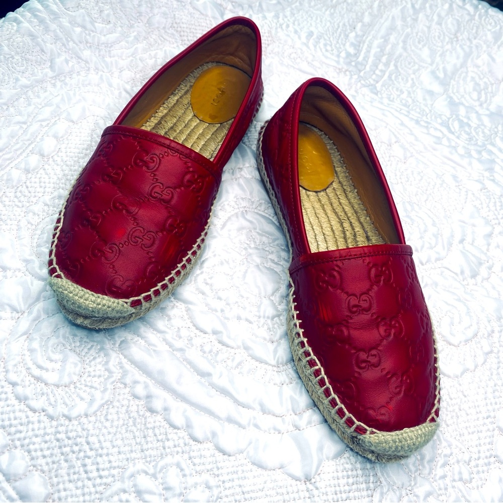 Gucci Red Leather Espadrilles with GG Signature Size 38 - Picture 10 of 10